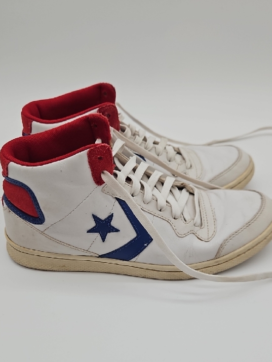 Converse Other - Converse White High-Top Sneakers with Blue Chevron & Red Collar